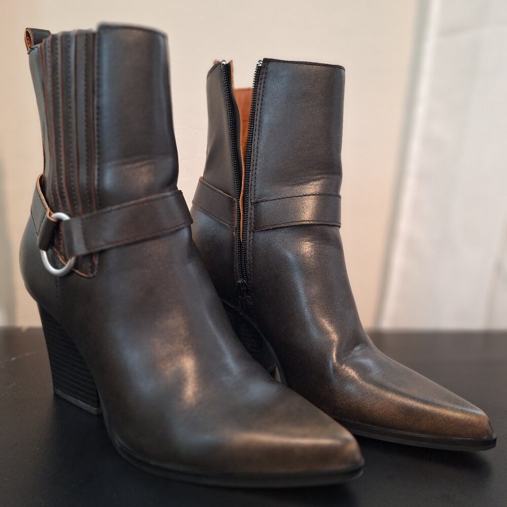 Oasis Society Vegan Leather Brown Ankle Boots